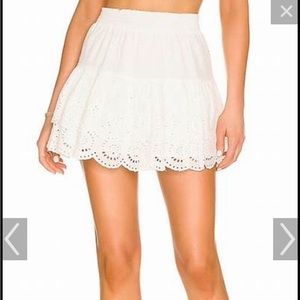 NWT BBDakota size small white eyelet mini skirt with ruffle and scalloped hem